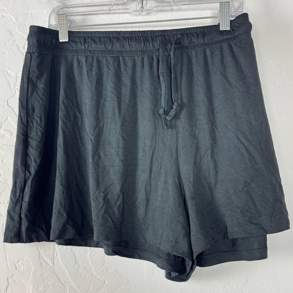 Nuuds Shorts PJ Pajama Sleep Solid Black Jersey‎ Knit Pull On Tie Waist Lounge
